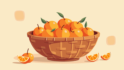 Mandarin oranges in rustic bowl with slices mandarin orange basket lunar new year