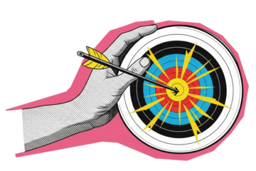 Pop Art Illustration Arrow Hits Bullseye Target Achieving Goals Hand Precision Focus and on transparent background