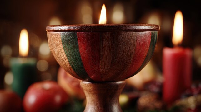 Festive candlelit kwanzaa celebration with kinara and decorative elements