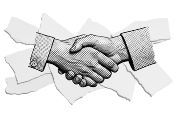 Partnership handshake through paper rip digital art success connection agreement business on transparent background