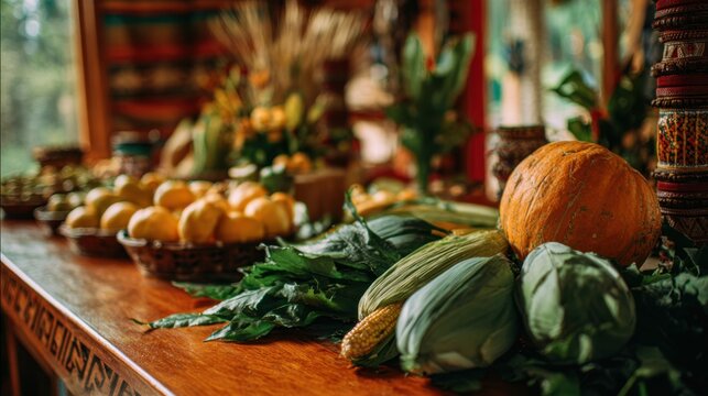Rustic harvest festival celebration with fresh seasonal produce for thanksgiving decor - Powered by Adobe