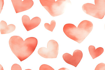 Seamless pattern red heart watercolor illustration on pink background. Valentine day, anniversary, wedding, women's, mother's day concept. Romantic love backdrop with copy space