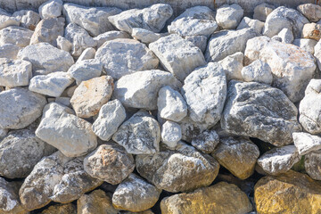 Rough Stone Pile Of Large Rocks For Landscaping, Construction, Or Wall Backdrop Texture Project Use