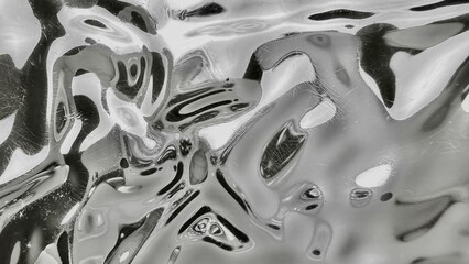 abstract liquid metal texture with wavy patterns bubbles and scratches in grayscale
