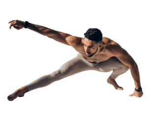 Athletic Male Fitness Enthusiast Stretching Before an Intense Workout Session in a Dynamic Isolated Pose