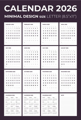 2026 Full-Year Printable Calendar | Minimalist Design Letter Size (8.5"x11")