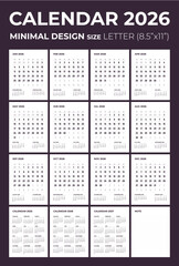 2026 Monthly Calendar Planner | Minimalist Design Letter Size (8.5"x11")