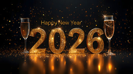 happy new year 2026 greeting card design with festive winter decoration