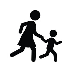 Black Silhouette of Mother Running with Child