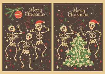 Dancing Christmas Skeletons Poster Set