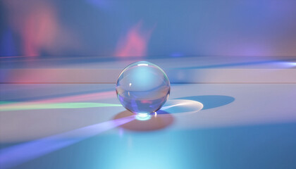 Glass sphere with prism light reflections on minimal backdrop