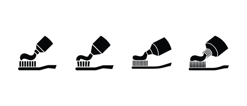 Vector toothpaste with toothbrush silhouette set