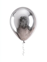 holidays birthday party and decoration concept  one metallic silver inflated helium balloon over white background no logos no brands ar 34
