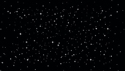 Numerous small, reflective glitter particles are scattered and falling against a deep black void.