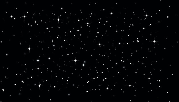 Numerous small, reflective glitter particles are scattered and falling against a deep black void.