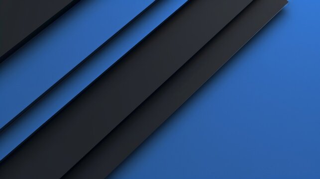 Abstract geometric background with blue and black layers. Modern minimalist design with diagonal stripes and shadows. Corporate template with copy space