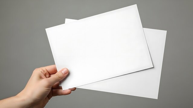 Person holding two blank white sheets of paper for copy space - Powered by Adobe