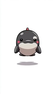 Cute Chubby Orca Killer Whale Cartoon Animation Floating.