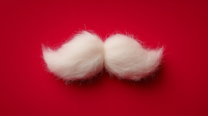 Fluffy White Santa Mustache on Red Background