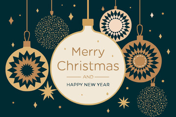 Merry Christmas card design with vintage festive pattern and winter snowflake decoration