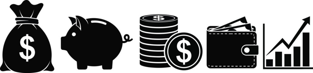 Financial growth and savings concept with piggy bank money bag coins and graph