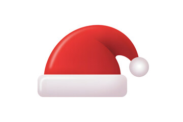 Festive santa claus hat with white pompom on transparent background