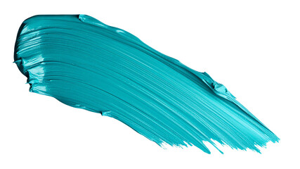 textured abstract cyan color paint stroke isolated on transparent background, png
