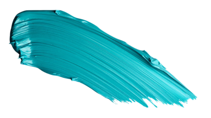 textured abstract cyan color paint stroke isolated on transparent background, png