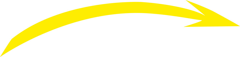 Yellow Hand-Drawn Curved Arrow Pointing Right – Bold Brush Stroke Vector on Transparent Background