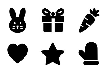 Easter Bunny Icon Set. Easter Bunny Gift. Filled icon set of Easter Bunny Gift: bunny, gift box, ribbon, bow,