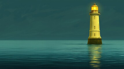 Luminous beacon standing tall on a dark sea.