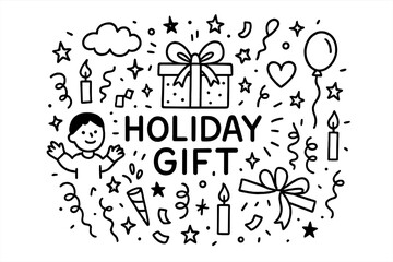 Holiday Gift Doodle. Holiday Gift. Hand-drawn doodle illustration of Holiday Gift. Person, gift box, ribbon,
