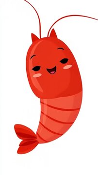 Cute Red Shrimp Cartoon Character Smiling with Happy Face.