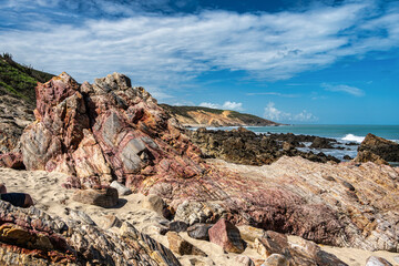 Trail along the coast and beaches from Jericoacoara to Pedra Furada in Ceara State, Brazil.
