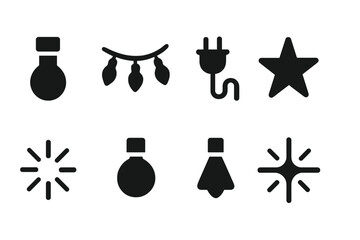 Obraz premium Light Garland Icons. Light Garland. Filled icon set of Light Garland: light bulb, string wire, plug, star,