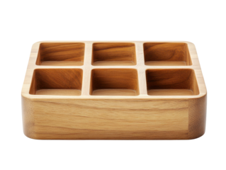 Wooden six-compartment organizer on transparent background
