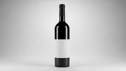 Blank label black wine bottle mockup. studio shot on light grey background.