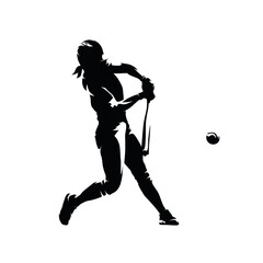 Naklejka premium Woman playing softball, batter. Isolated vector silhouette. Ink drawing. Team sport athlete