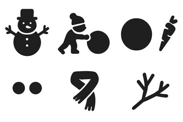 Winter Snowman Icons. Winter Snowman. Filled icon set of Winter Snowman: snowman, child, snowball, carrot nose