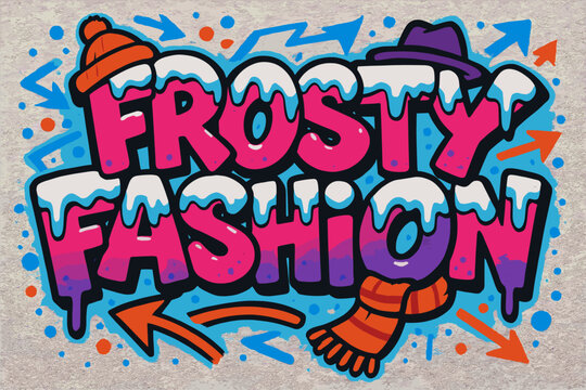 Frosty Graffiti Style. Frosty Fashion &mdash; Graffiti Simplified: chunky tilted bubble letters with drippy snow