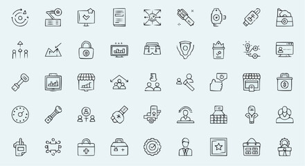 Collection of hand drawn business and finance icons representing various concepts and strategies well known 100