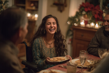an indan woman in wheelchair celebrating Christmas 