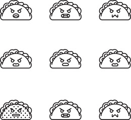 Collection of nine angry taco emoticons with different expressions