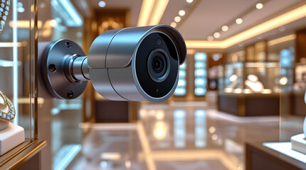 Modern security camera inside luxury jewelry store