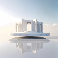 Modern White Marble Architecture with Arches and Reflection