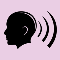 Silhouette of a human head with sound waves emanating from it