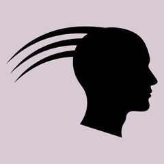 Silhouette profile of a head with abstract dynamic lines representing thought