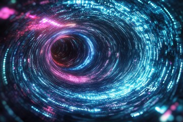 A vibrant, futuristic abstract tunnel of glowing blue and pink data particles, representing a fast-paced digital journey or complex network flow.