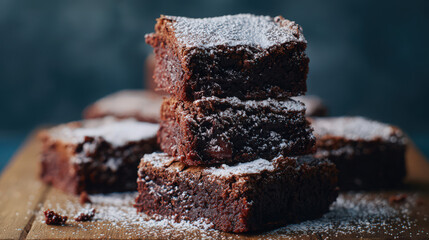 homemade chunky brownies with powdered sugar topping