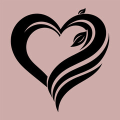 Stylized black heart with leaves and flowing lines